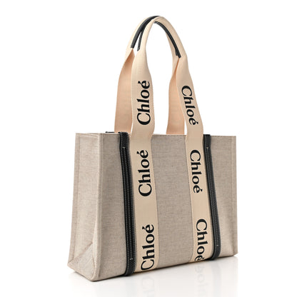 Chloe Cotton Calfskin Medium Woody Ribbon Tote White Black 3 of 13