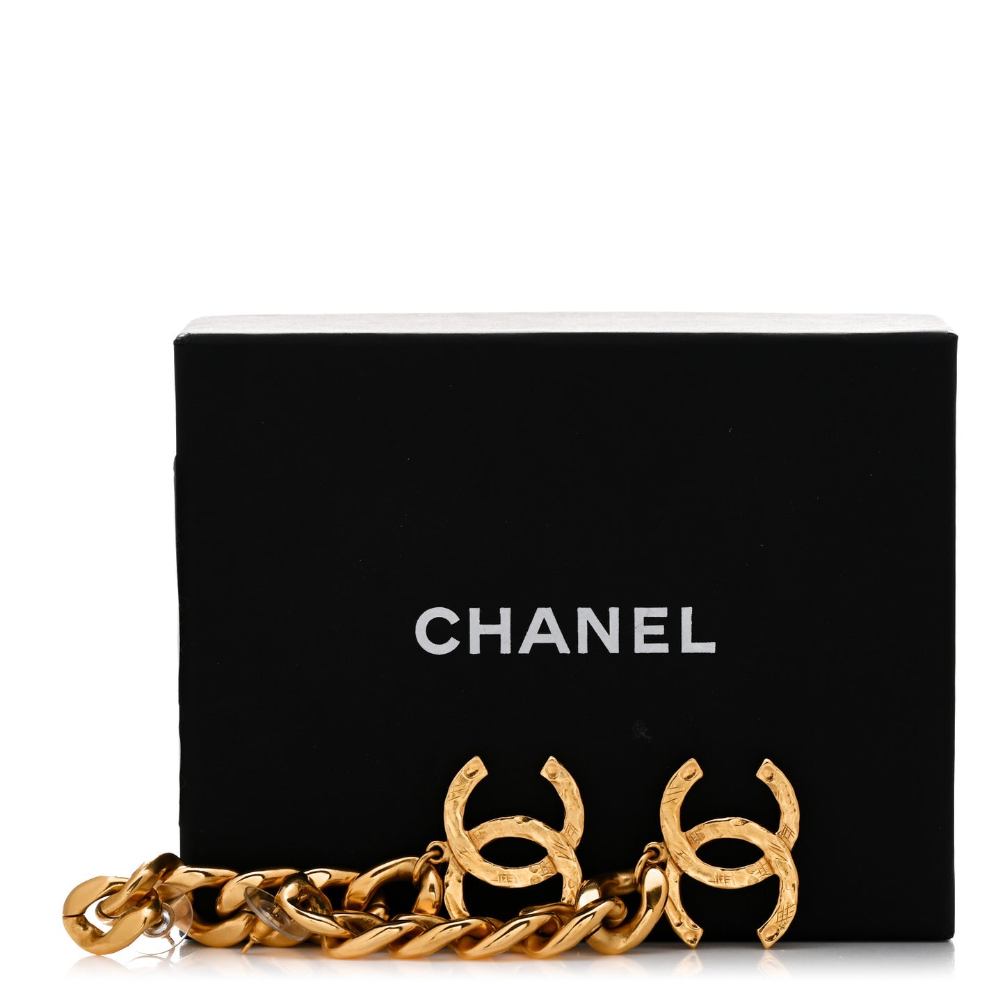 Metal CC Pick Drop Earrings Gold