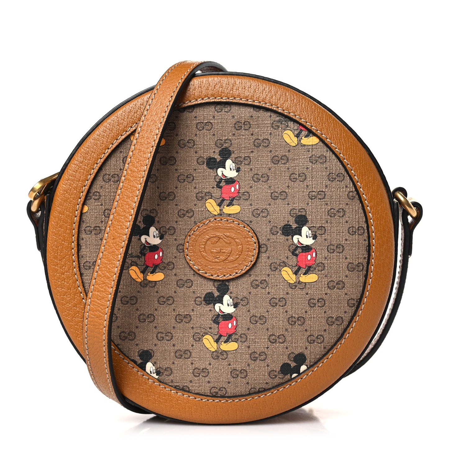 X DISNEY Mini Vintage GG Supreme Monogram Mickey Mouse Round Shoulder Bag Beige Vintage Sun Oil