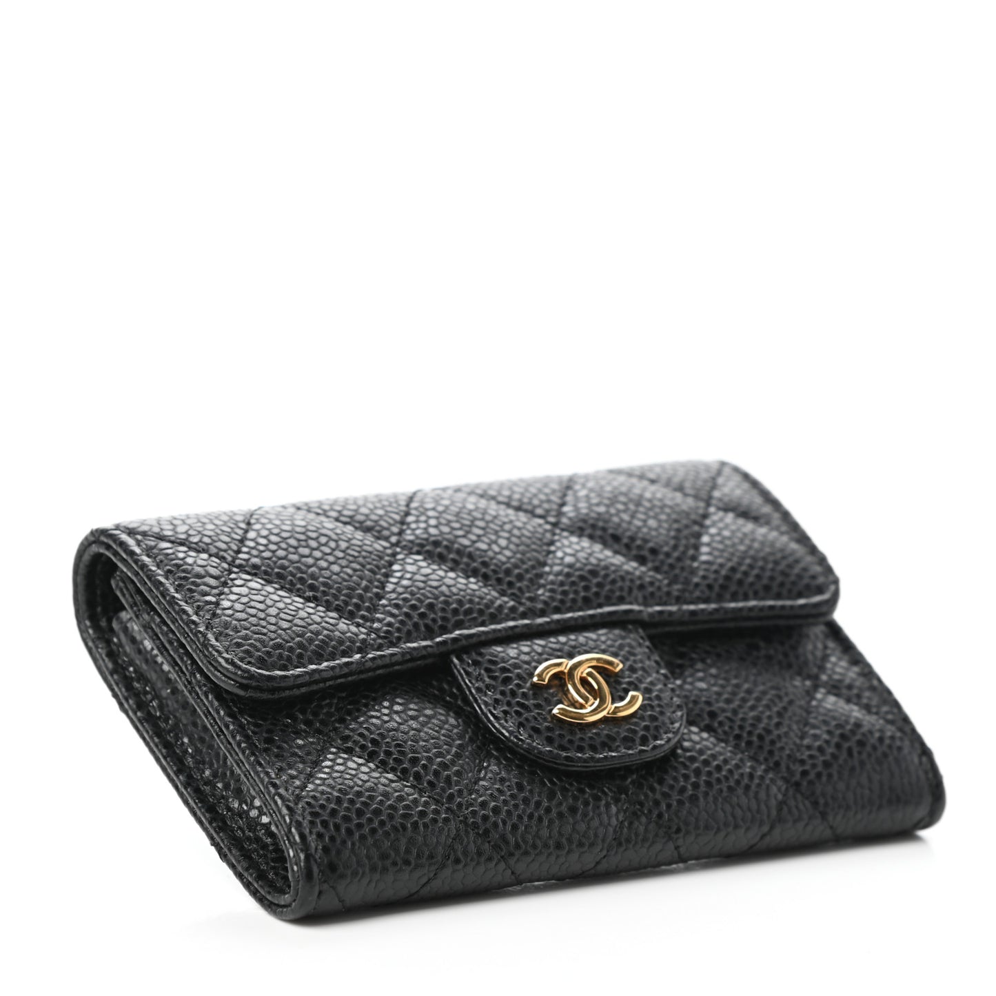 Caviar Quilted Flap Card Holder Black