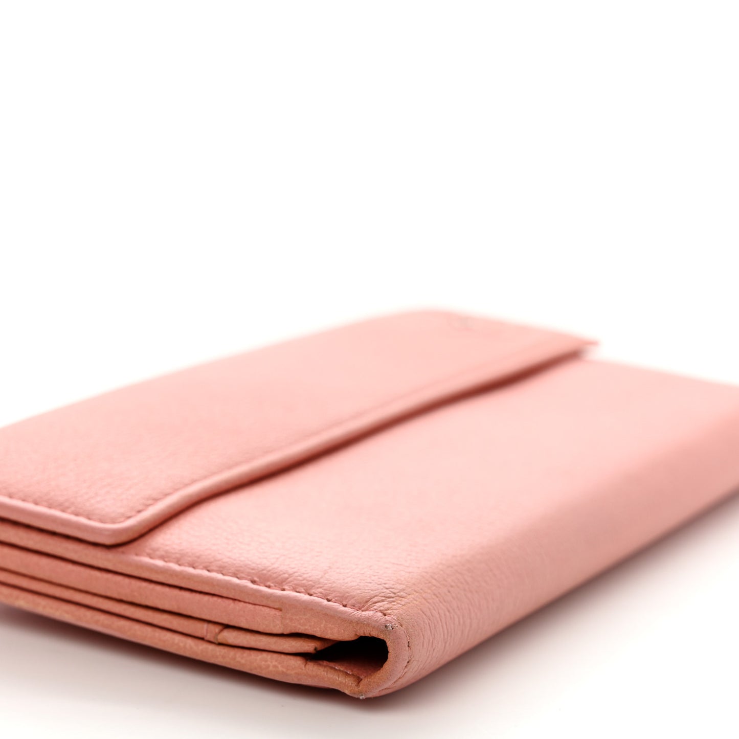 Goatskin Camellia Embossed Flap Wallet Pink
