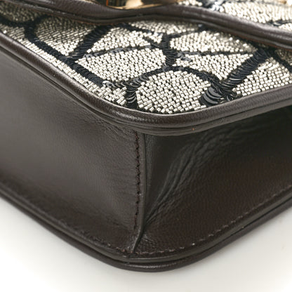 Valentino Garavani Sequins Toile Iconographe Calfskin Beaded Vlogo Small Loco Shoulder Bag Argento Black Fondant 9 of 9