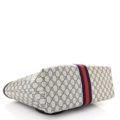 Gucci GG Supreme Monogram Textured Calfskin Web Medium Ophidia Shopping Tote Beige Blue 4 of 10