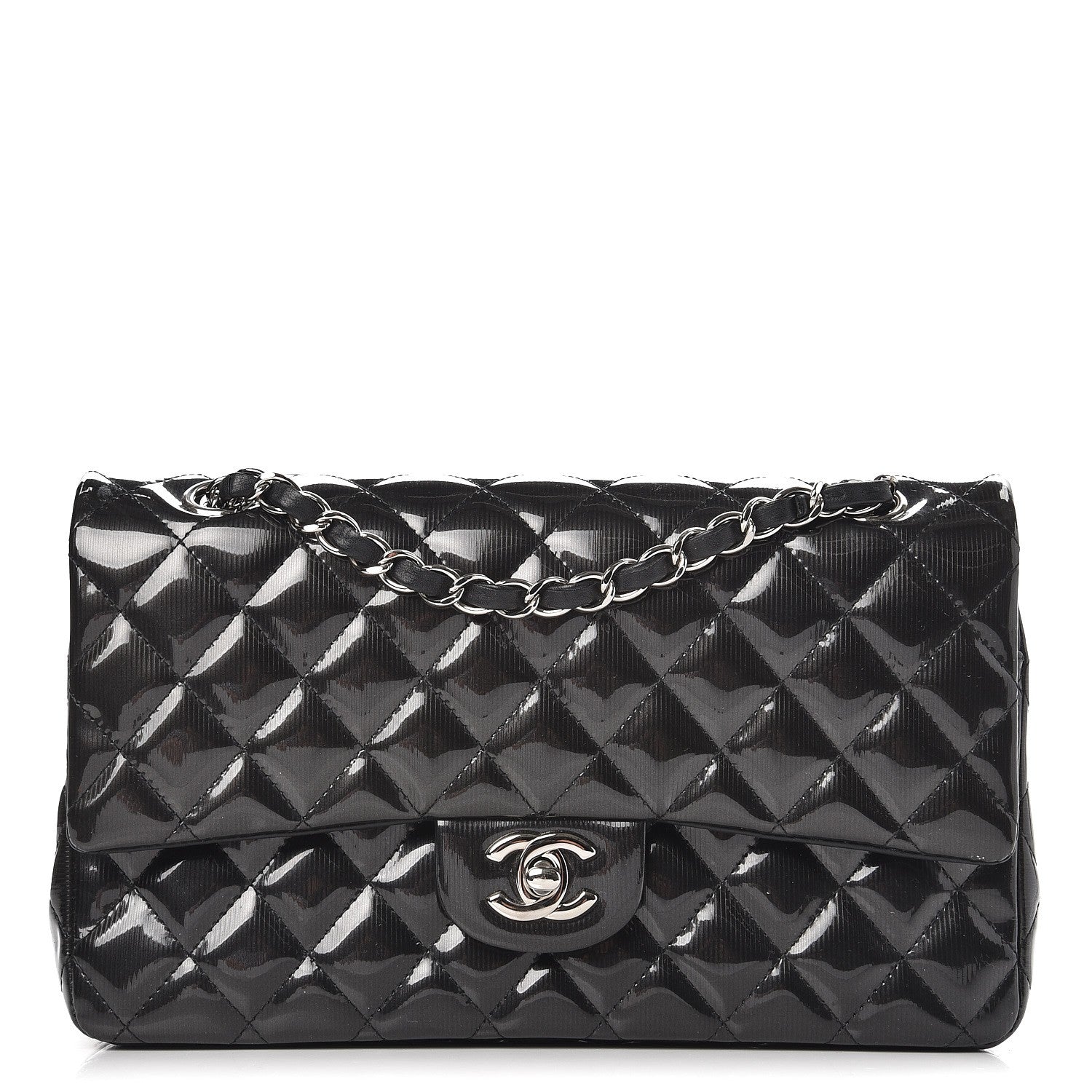Chanel Striated Patent Quilted Medium Double Flap Black 1 of 9