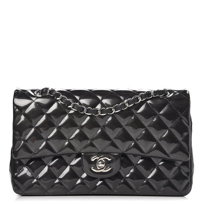 Chanel Striated Patent Quilted Medium Double Flap Black 1 of 9
