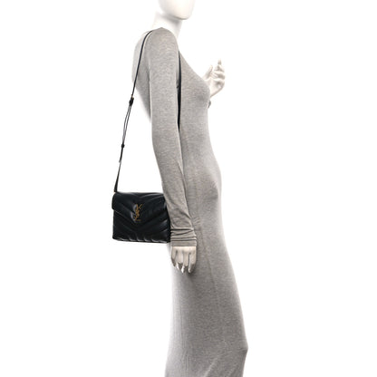Saint Laurent Calfskin Y Quilted Monogram Toy Loulou Crossbody Bag Black 2 of 10