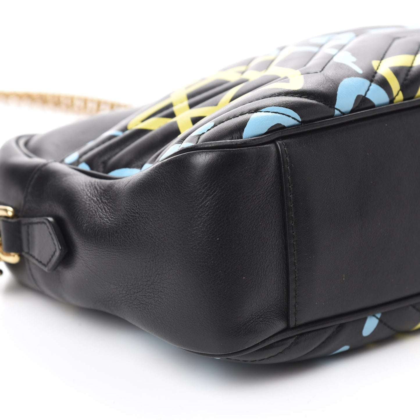 Calfskin Matelasse GucciGhost Medium GG Marmont Chain Shoulder Bag Black New Acquamarine
