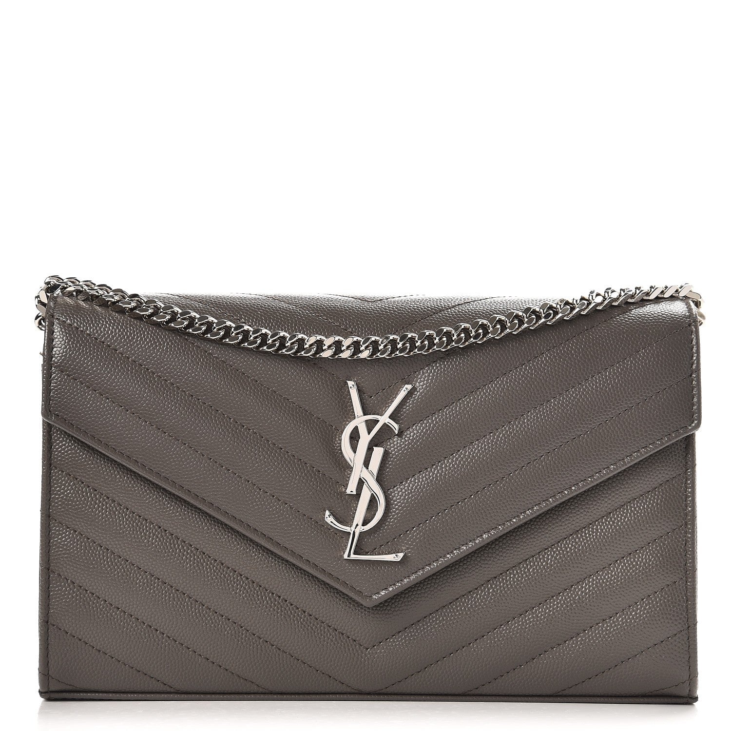 Saint Laurent Grain De Poudre Matelasse Chevron Monogram Chain Wallet Earth 1 of 6