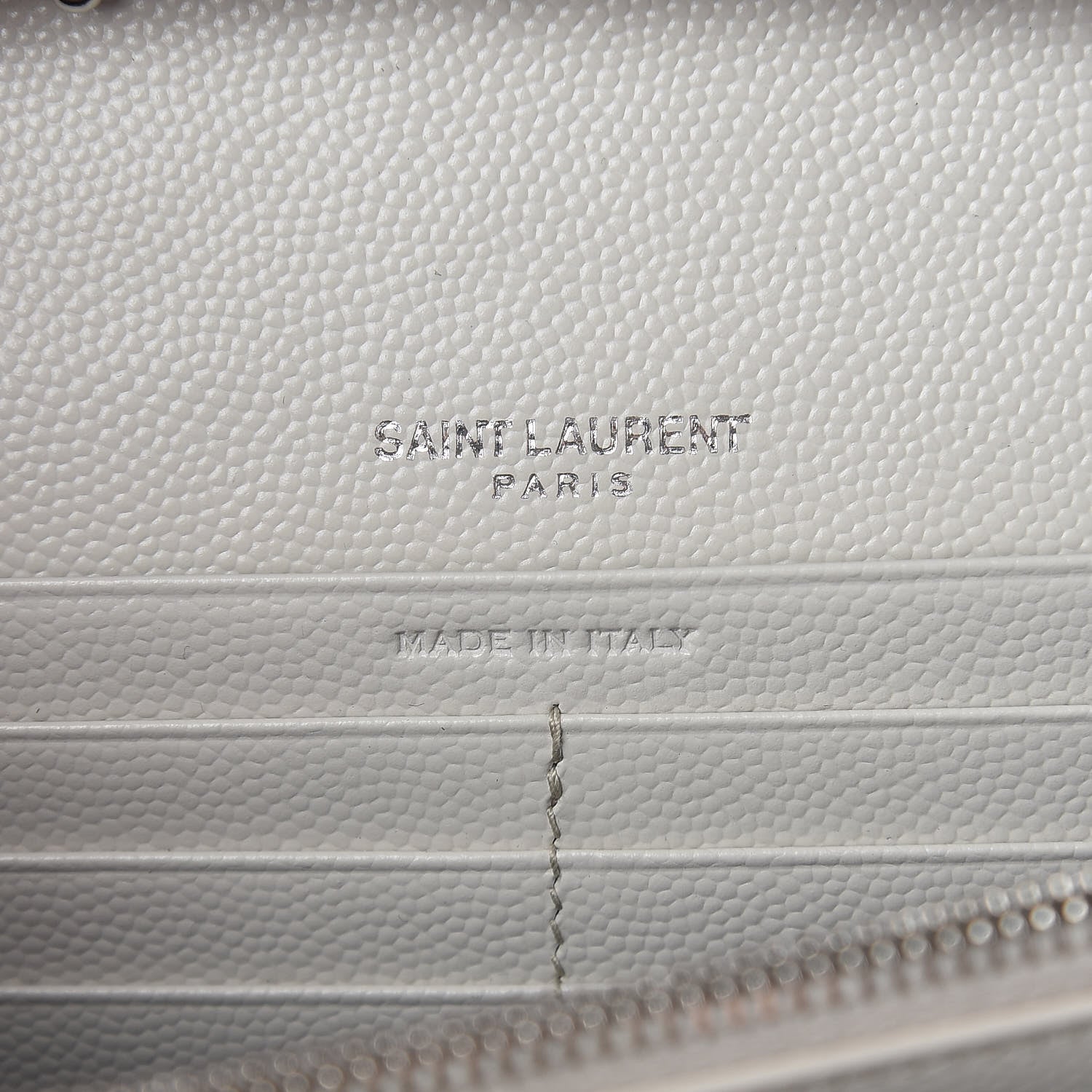 Saint Laurent Grain De Poudre Matelasse Chevron Monogram Chain Wallet Icy White 6 of 9