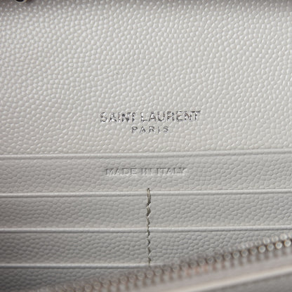 Saint Laurent Grain De Poudre Matelasse Chevron Monogram Chain Wallet Icy White 6 of 9