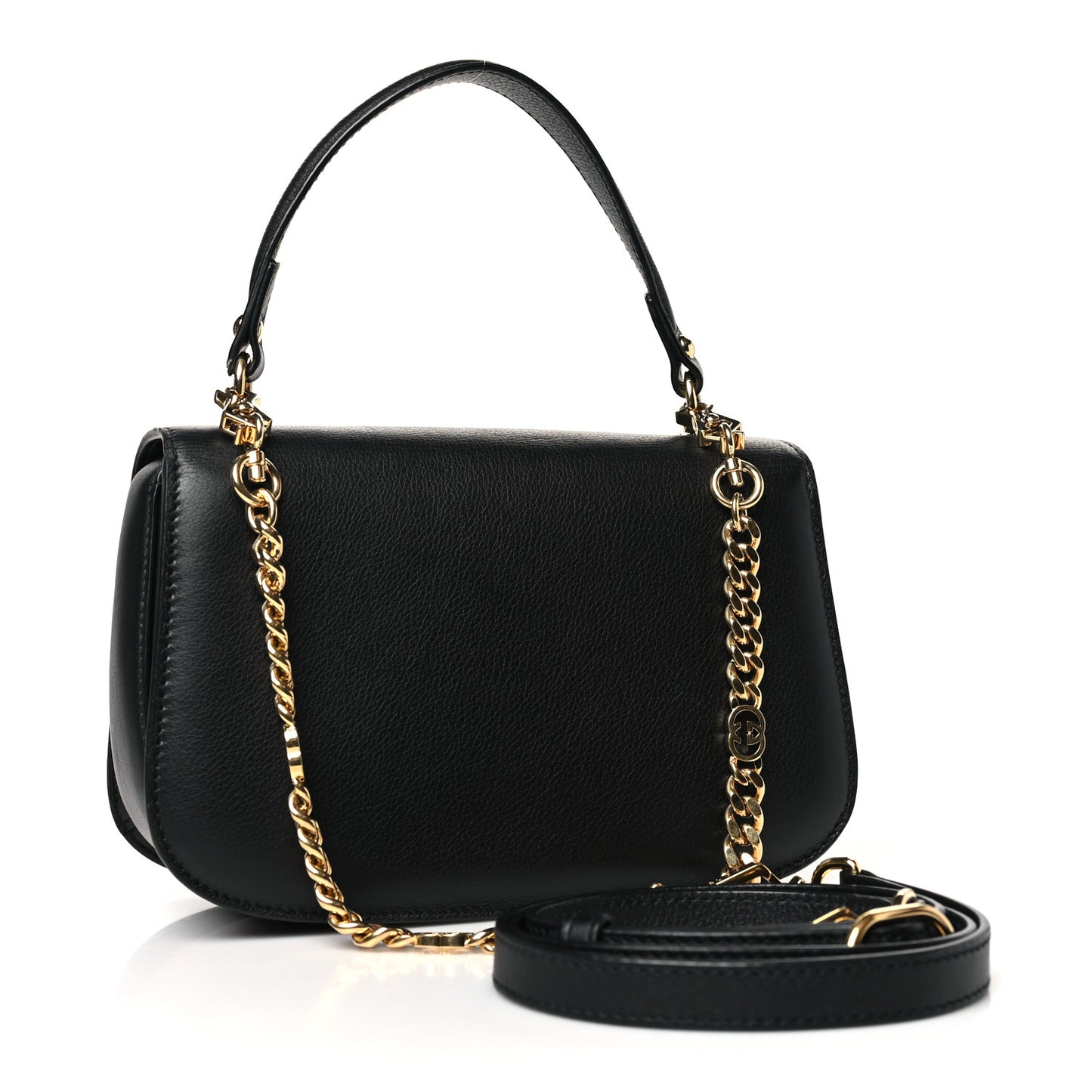 Roxy Calfskin Small Blondie Top Handle Shoulder Flap Bag Black