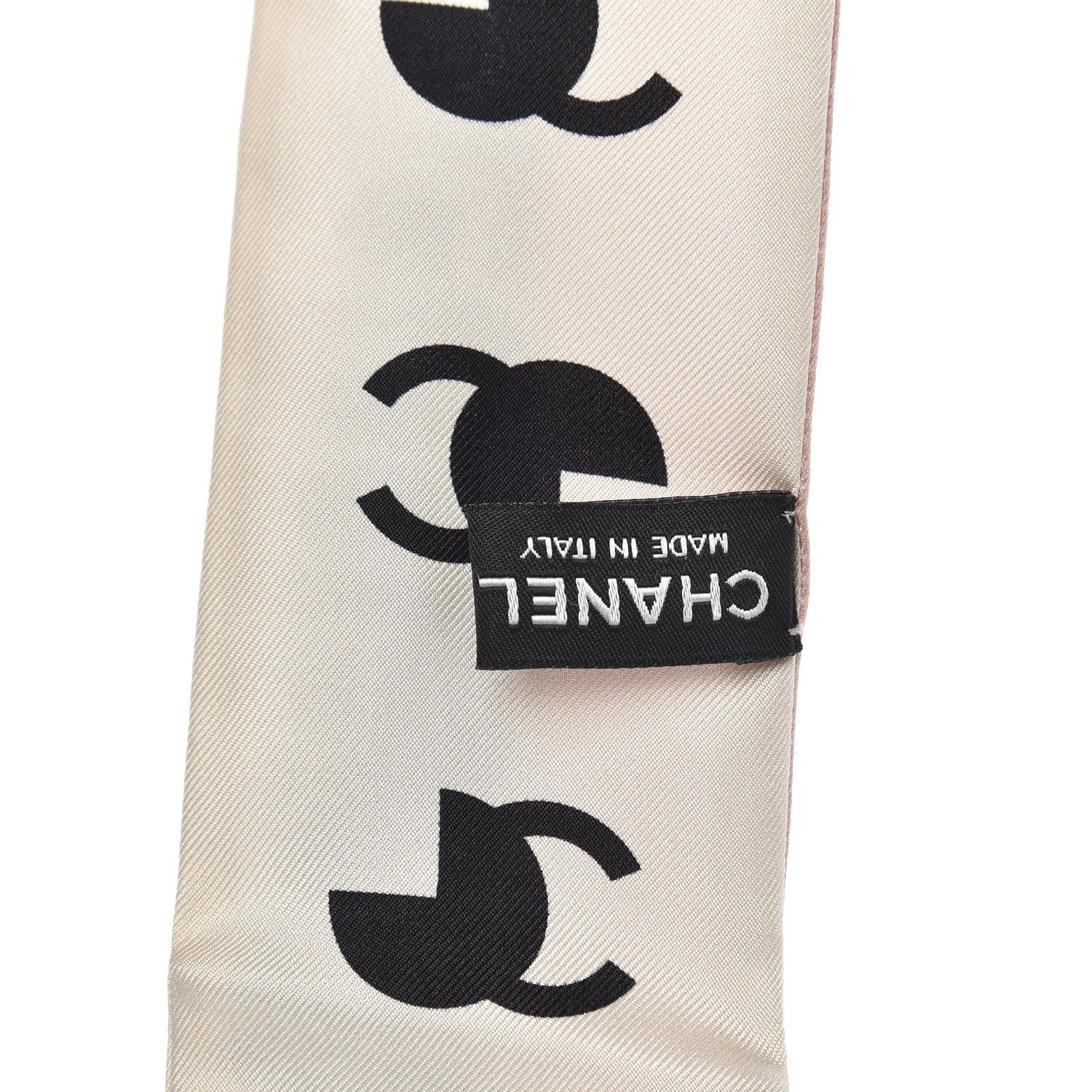 Chanel Silk 31 Rue Cambon CC Slim Bandeau Scarf Ecru Pink Black 2 of 4
