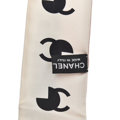 Chanel Silk 31 Rue Cambon CC Slim Bandeau Scarf Ecru Pink Black 2 of 4