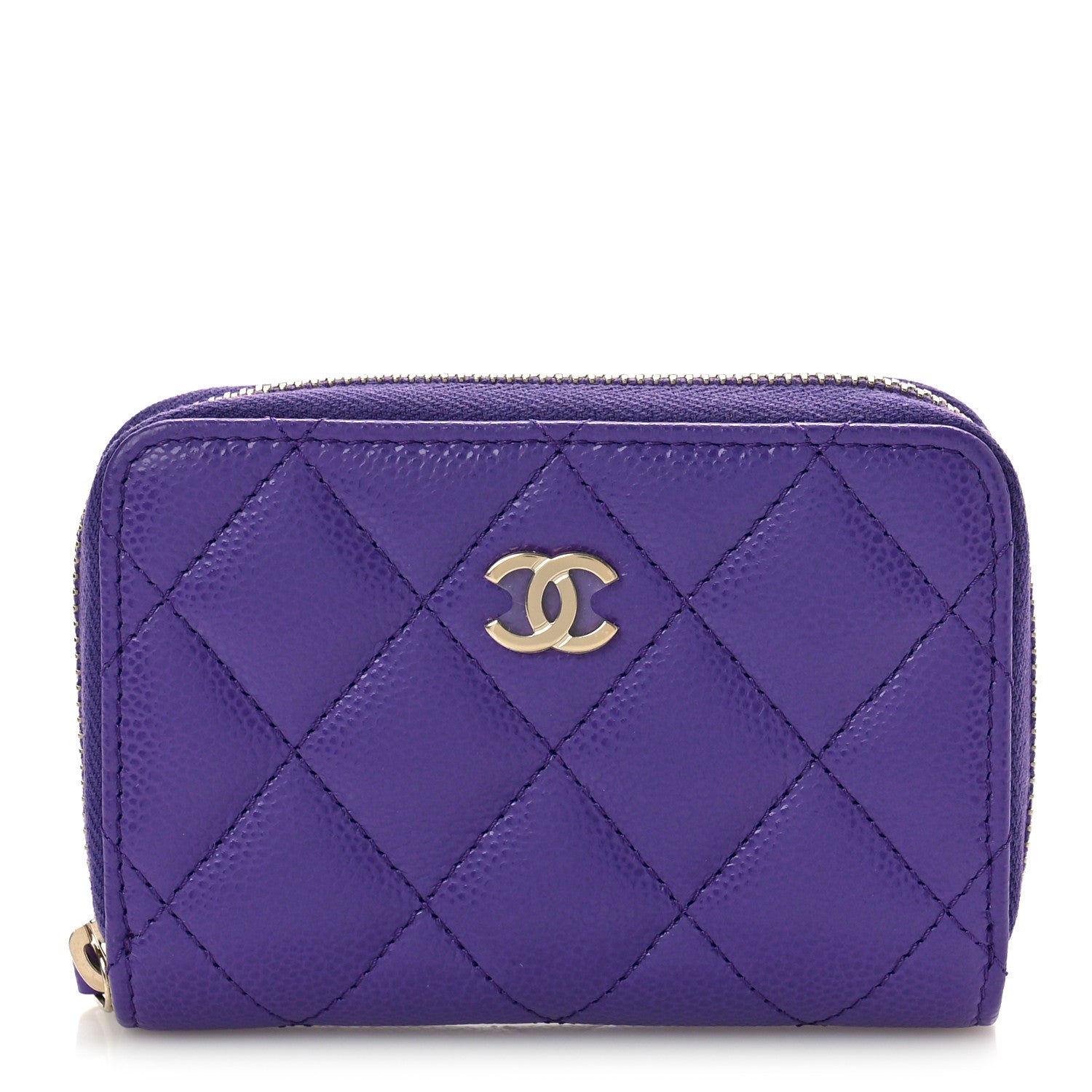 Chanel Caviar Quilted Zip Around Coin Purse Wallet Purple 1 of 10