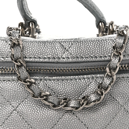 Chanel Metallic Caviar Quilted Mini Top Handle Vanity With Chain Silver 8 of 10