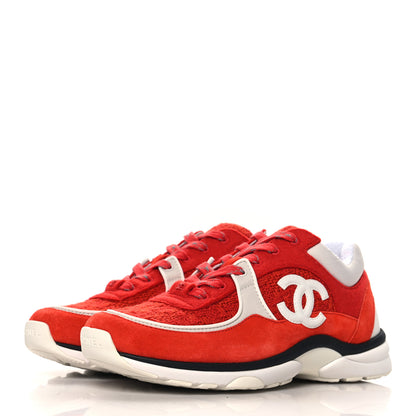 Chanel Tweed Suede Felt CC Sneakers 40 Red 4 of 9