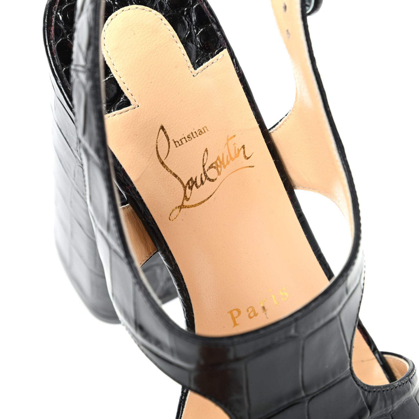 Calfskin Crocodile Embossed Foolish Platform Sandals 36.5 Black