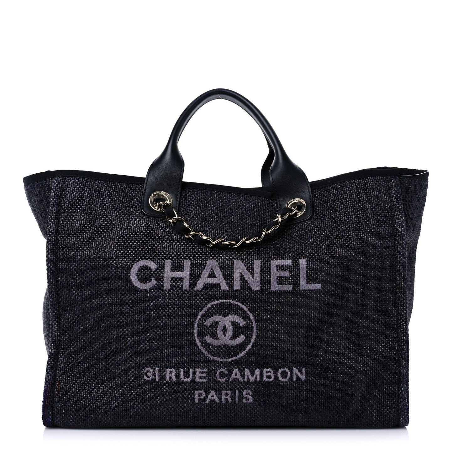 Woven Straw Raffia Medium Deauville Tote Black