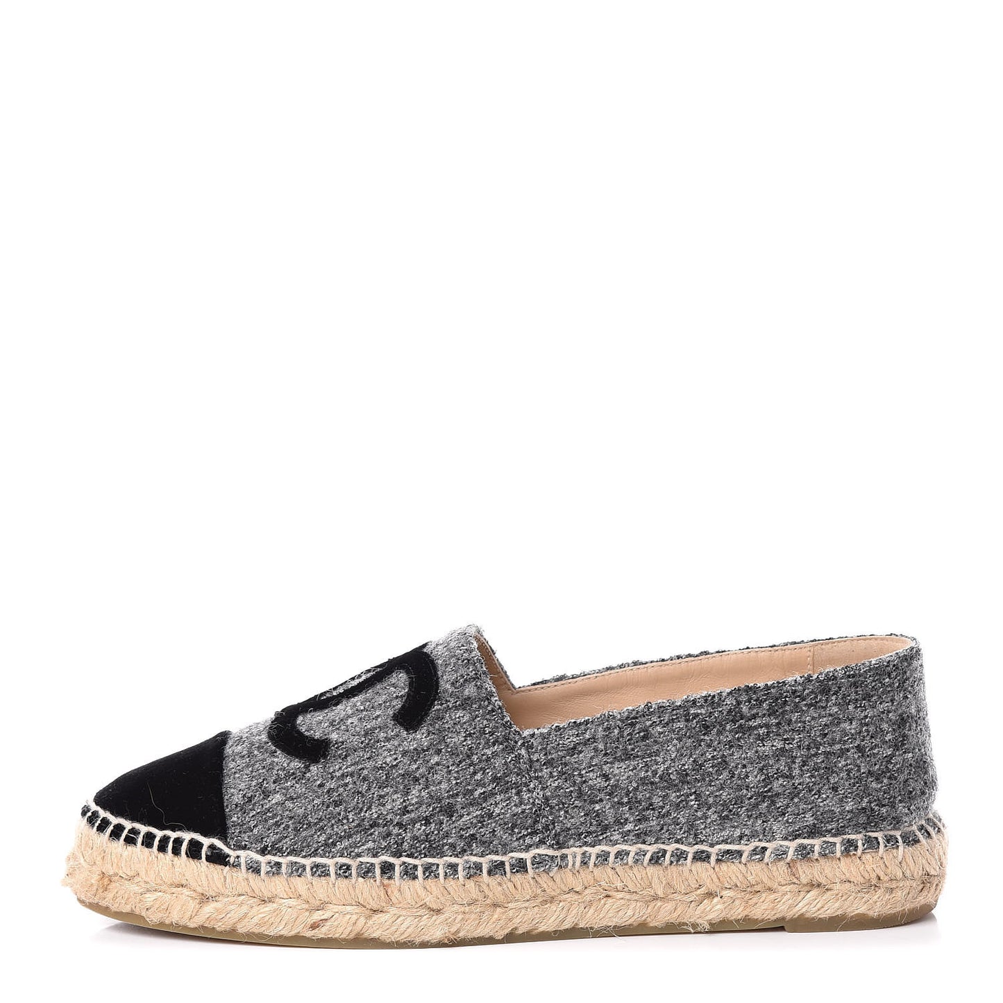 Tweed Velvet CC Espadrilles 38 Grey Black