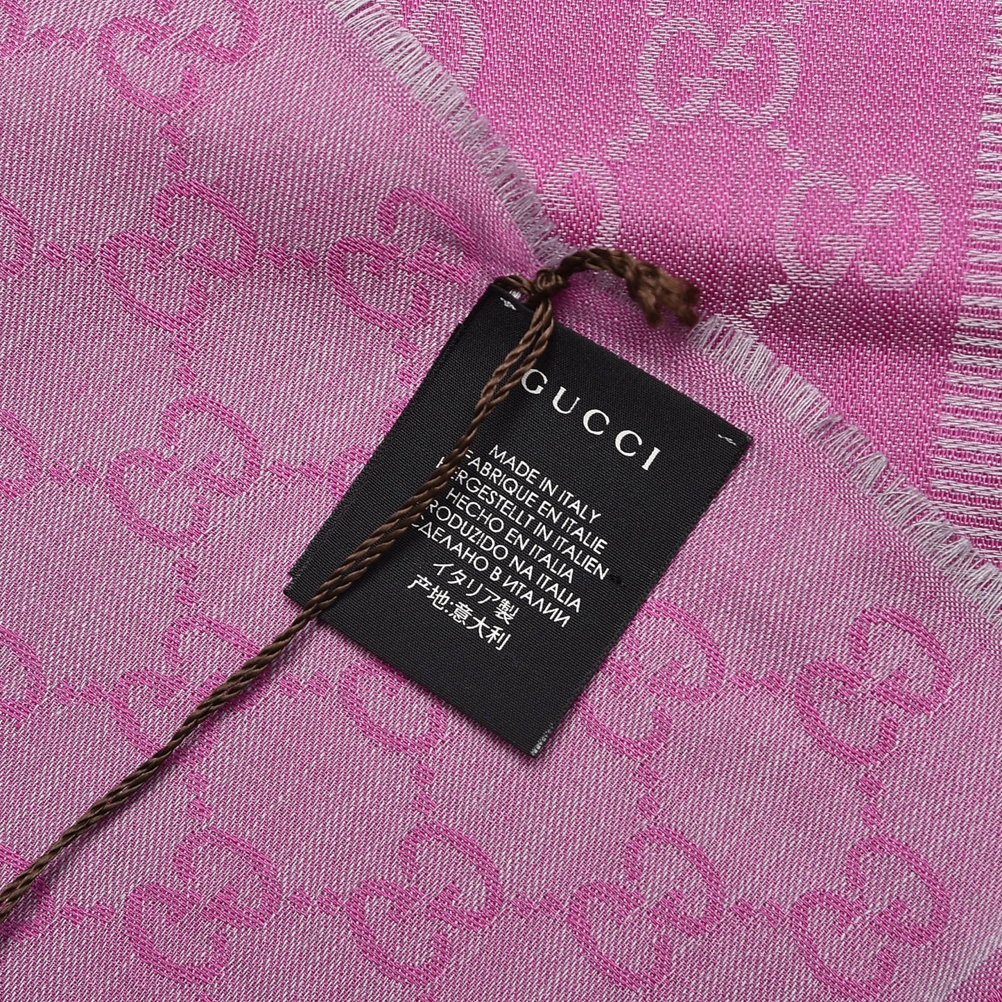 Wool Silk GG Monogram GGWeblong Fringe Scarf Shawl Zinc Pink