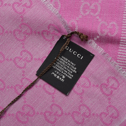 Gucci Wool Silk GG Monogram GGWeblong Fringe Scarf Shawl Zinc Pink 4 of 5