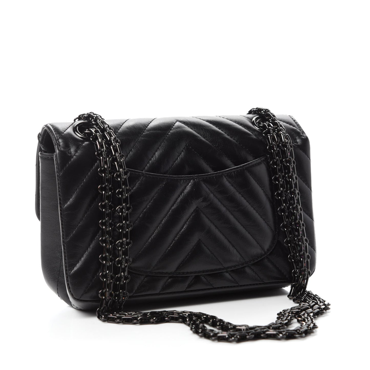 Aged Calfskin Chevron Quilted 2.55 Reissue Mini Flap So Black