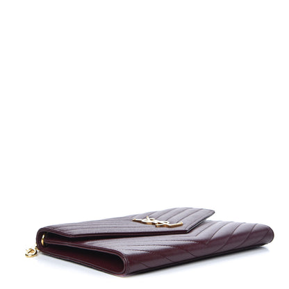 Saint Laurent Grain De Poudre Matelasse Chevron Monogram Envelope Clutch Rouge Legion 4 of 8