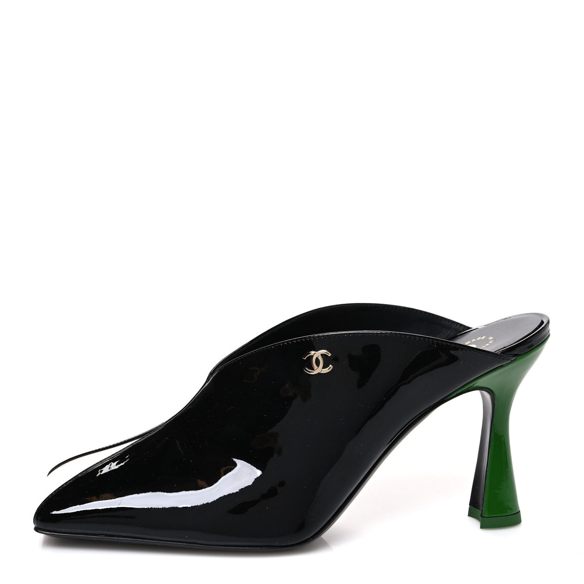 Patent Calfskin Mules 40.5 Black White Green