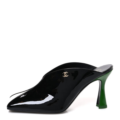 Chanel Patent Calfskin Mules 40.5 Black White Green 1 of 11