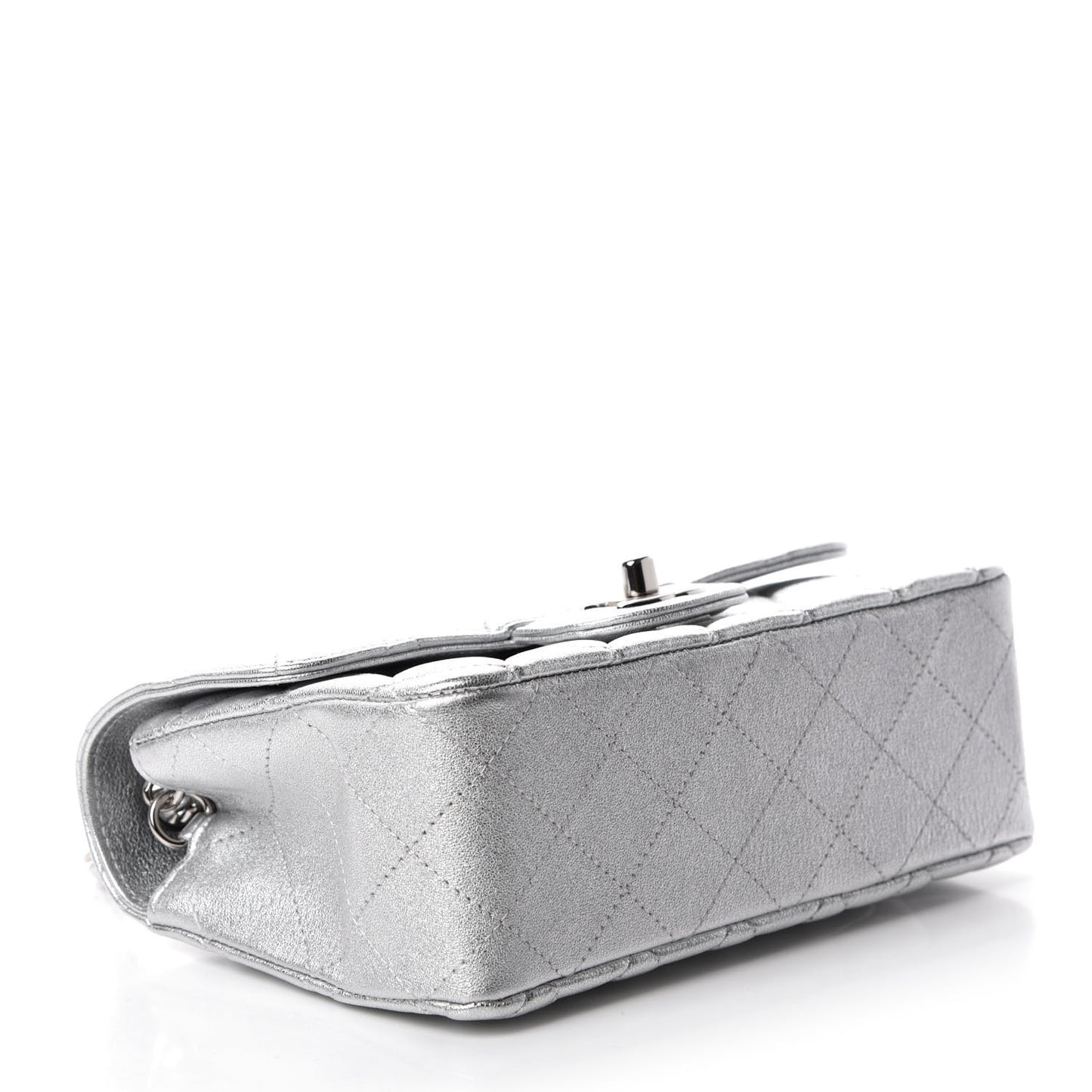 Metallic Lambskin Quilted Mini Rectangular Flap Silver