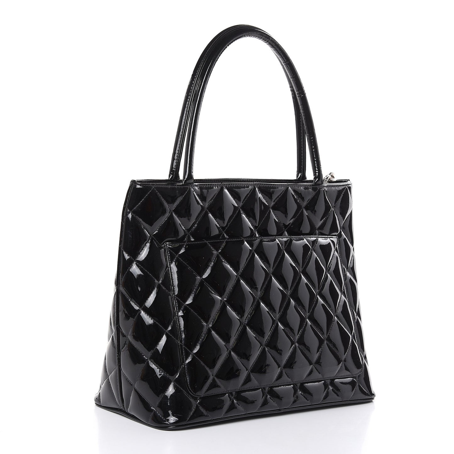 Patent Quilted Medallion Tote Black