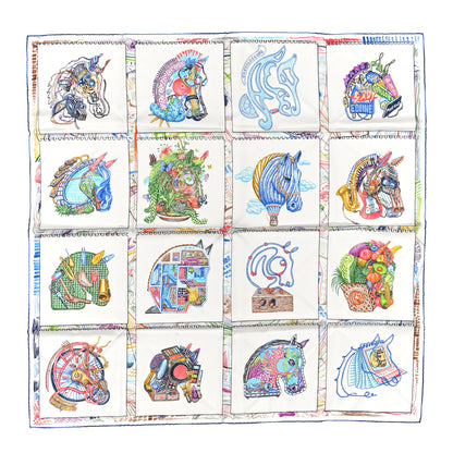 Hermes Silk Chevaloscope Scarf 90 White Bleu Multicolor 1 of 4