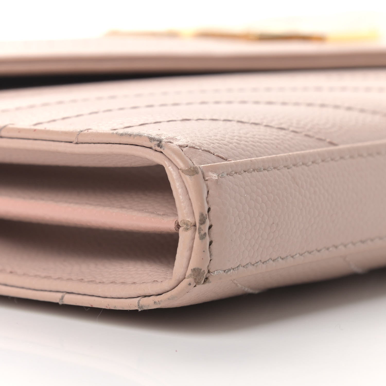 Saint Laurent Grain De Poudre Matelasse Chevron Monogram Chain Wallet Pale Pink 9 of 16