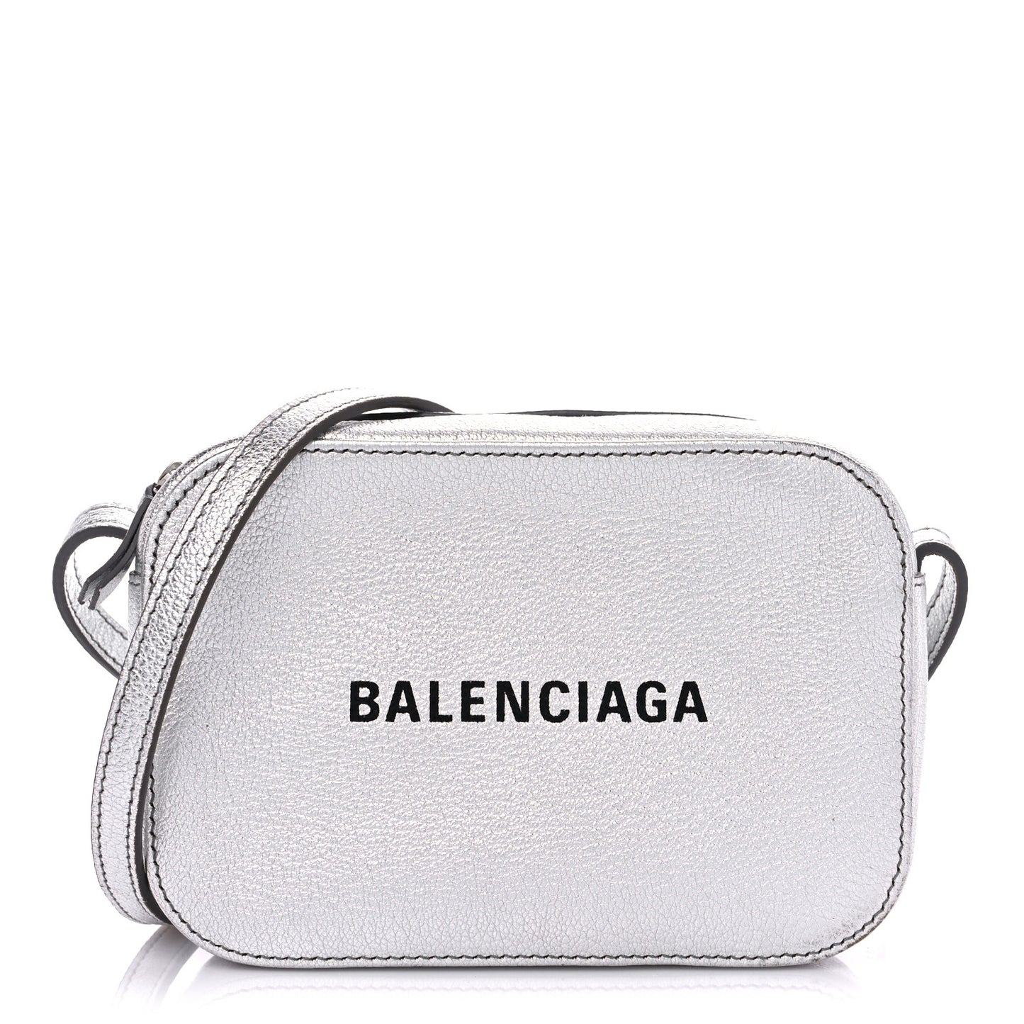 Metallic Goatskin Logo XS Everyday Camera Bag Argent Black