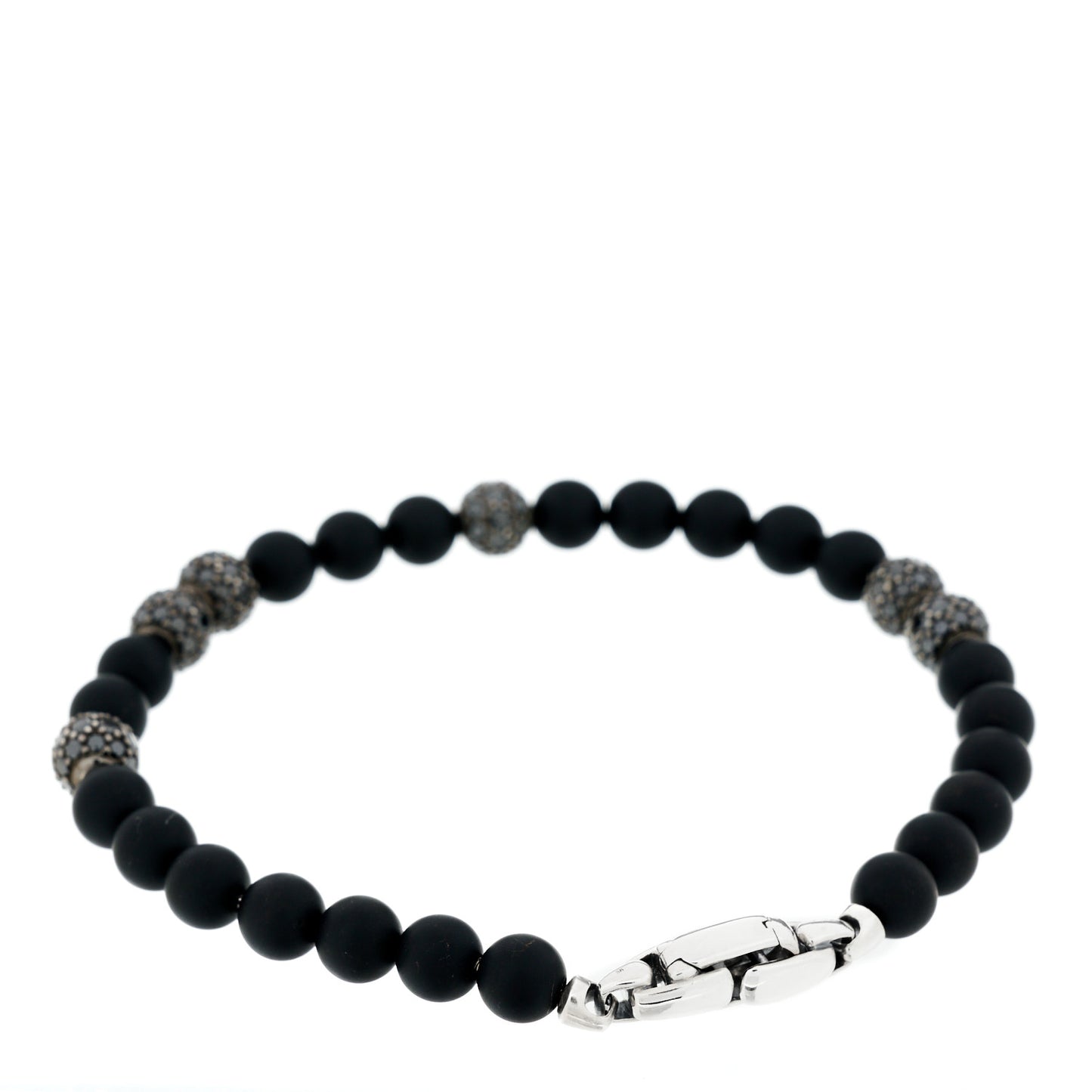 Sterling Silver Black Diamond Black Onyx 6mm Spiritual Beads Bracelet