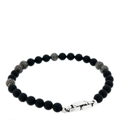 David Yurman Sterling Silver Black Diamond Black Onyx 6mm Spiritual Beads Bracelet 2 of 3