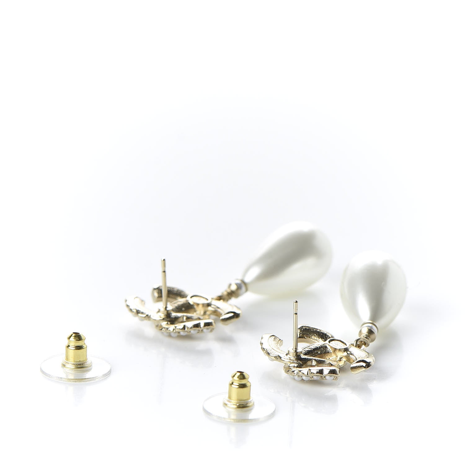 Chanel Pearl CC Drop Earrings Gold Pearly White 3 of 5