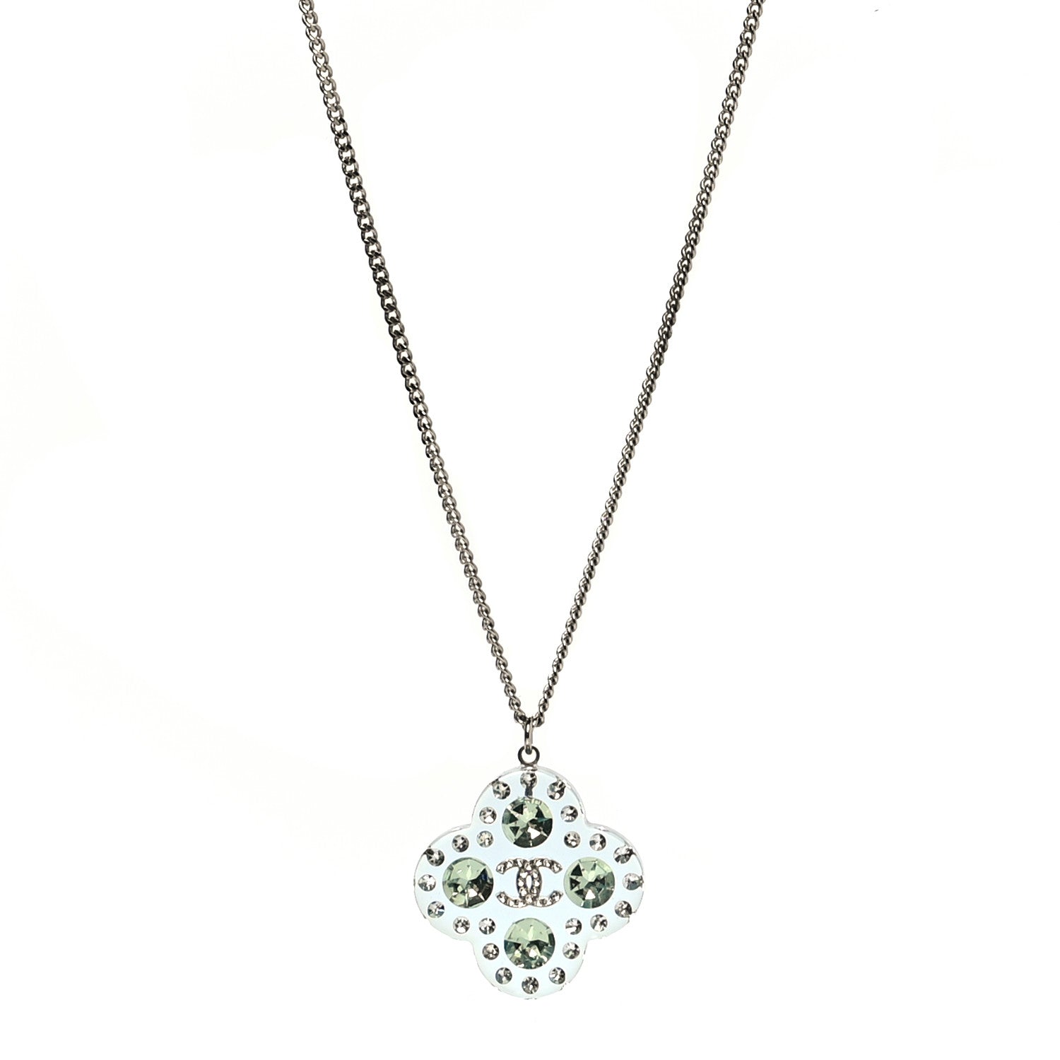 Chanel Resin Crystal CC Necklace Blue Green 1 of 5