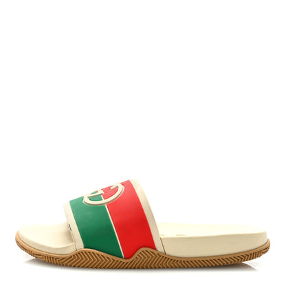 Gucci Rubber Web Womens Interlocking G Slide Sandals 37 Mystic White Green Red 1 of 9