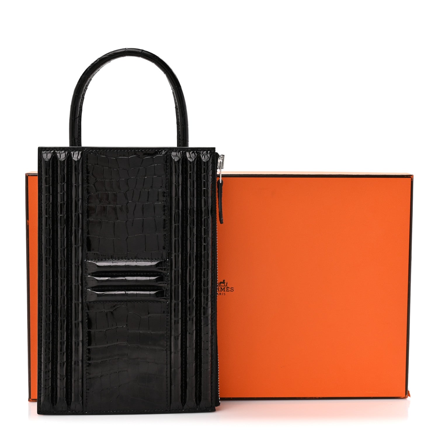 HERMES デクリック ブラック Hermes Shiny Porosus Crocodile Lisse Kelly Cadena Clutch Black