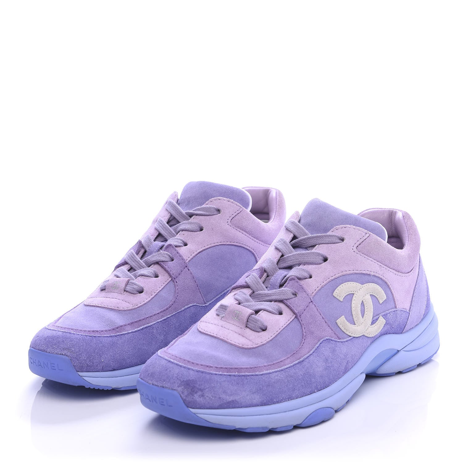 Chanel Nylon Lambskin Suede Calfskin CC Sneakers 38 Purple 3 of 9