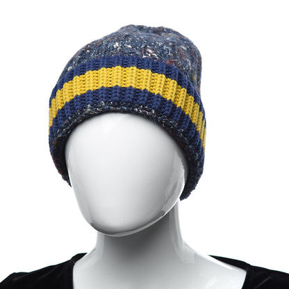Gucci Wool Alpaca Silk Cable Knit Beanie Hat Navy 2 of 6