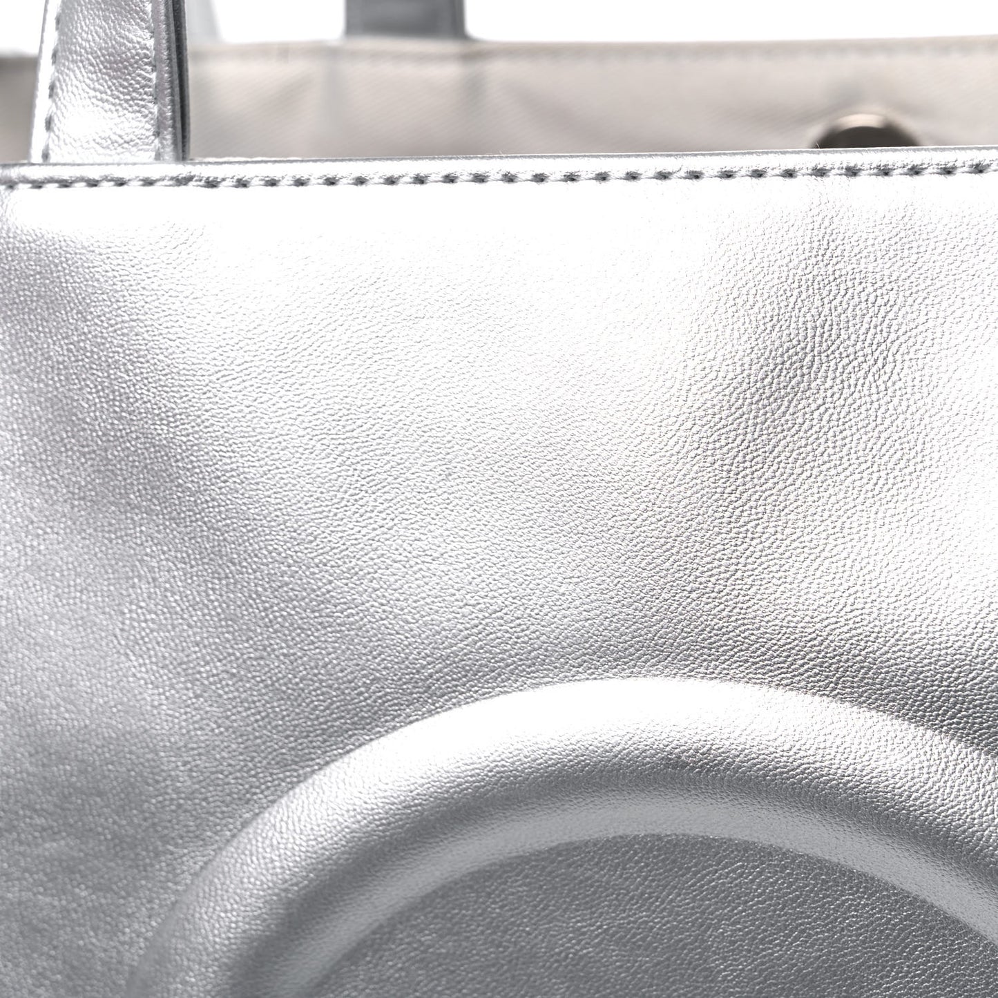 Metallic Vegan Leather Medium Shopping Bag Silver