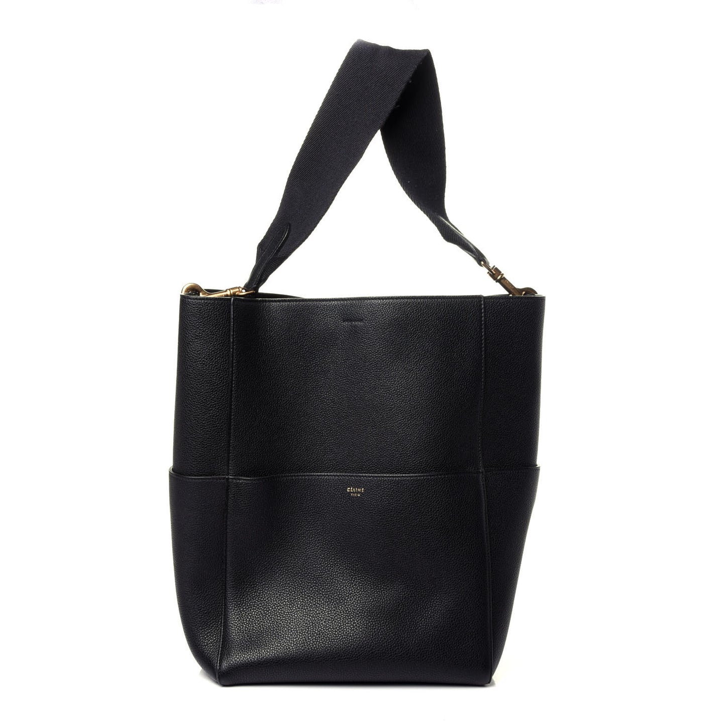 Soft Grained Calfskin Sangle Bucket Bag Black