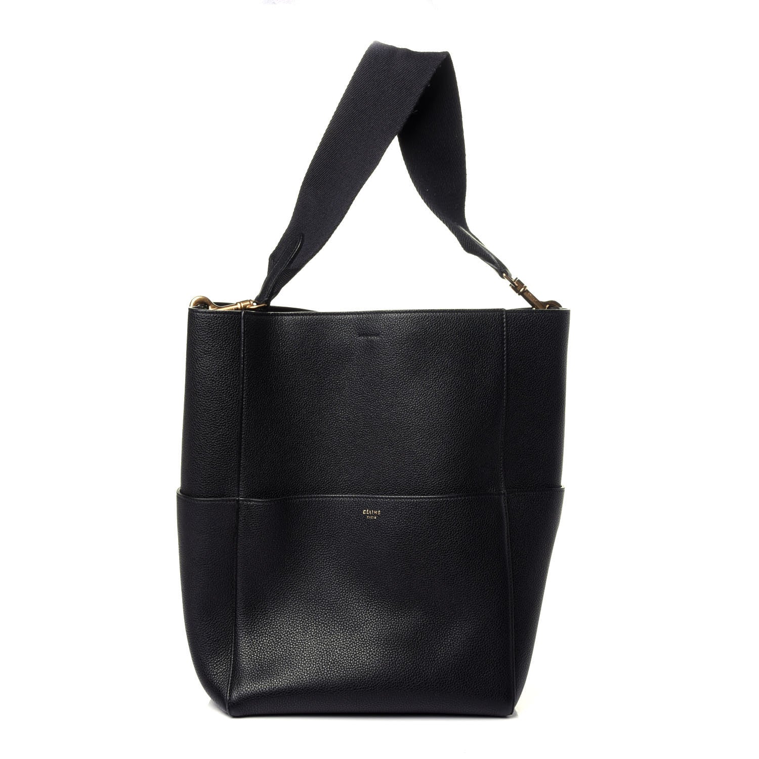 Celine Soft Grained Calfskin Sangle Bucket Bag Black 1 of 10