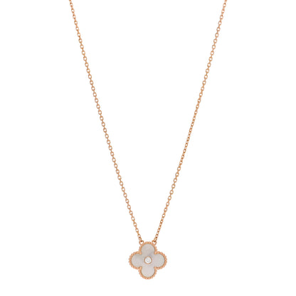 Van Cleef & Arpels 18K Rose Gold Diamond Mother of Pearl Vintage Alhambra Pendant Necklace 1 of 5