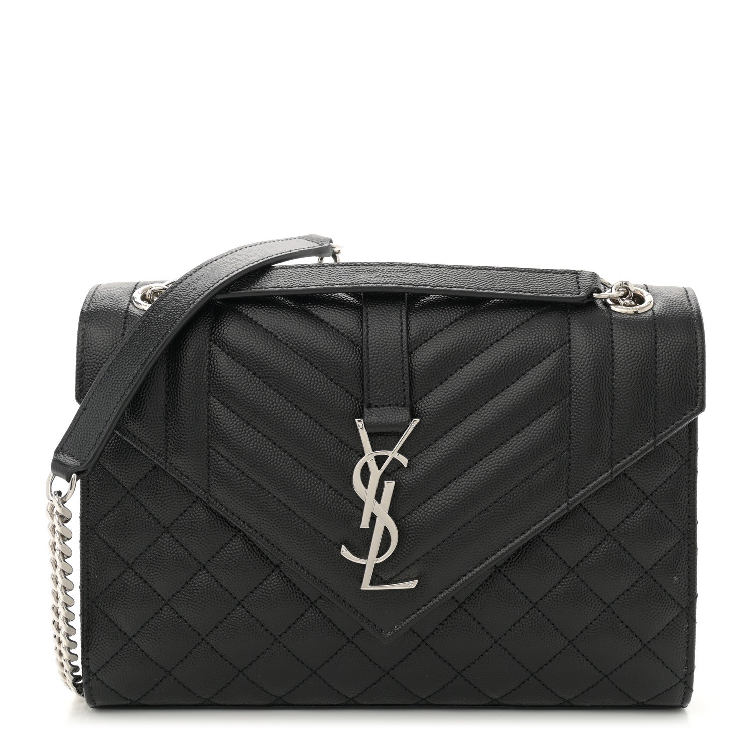 Saint Laurent Grain De Poudre Textured Mixed Matelasse Triquilt Medium Monogram Satchel Black 1 of 12