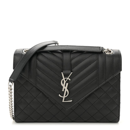 Saint Laurent Grain De Poudre Textured Mixed Matelasse Triquilt Medium Monogram Satchel Black 1 of 12