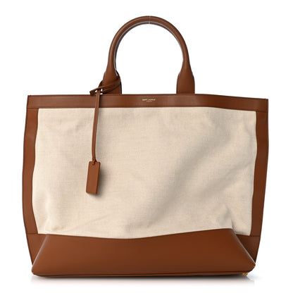 Saint Laurent Calfskin Linen Two Tone Cabas Tote Beige 1 of 12