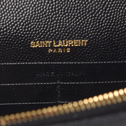 Saint Laurent Grain De Poudre Matelasse Chevron Monogram Envelope Chain Wallet Black 7 of 13
